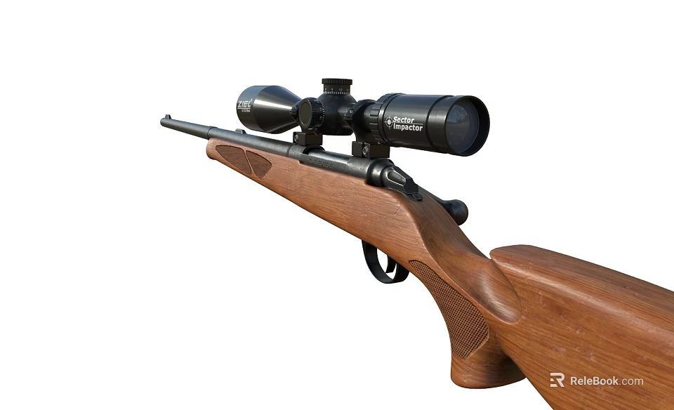 Wooden Stock Hunting Rifle Equipped With High Precision Scope For Long Range Shooting 3d model 