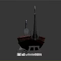Long Red Traditional Wooden Boat With Classic Hull Design On Gray Background