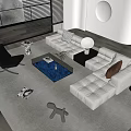 Elegant Modern Interior Design White Sofa And Glass Coffee Table Set For Living Room With Floor Lamp
