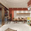 Milk Tea Shop Interior Featuring Red Counter Bear Decoration Round Tables And Light Colored Chairs