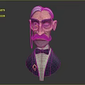 Cartoon Character Gentleman With White Hair Monocle Mustache Bow Tie And Blue Suit Badge