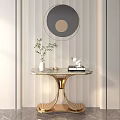 Modern Elegant Entryway Console Table with Marble Top Gold Metal Frame and Decorative Items 3d model
