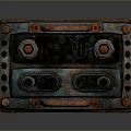 Rusty Vintage Battery With Red Top Components And Square Metal Body