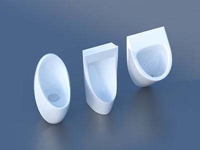 Three Modern White Urinals with Sleek Minimalist Design for Contemporary Bathrooms 3d model