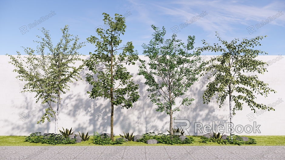 Landscape Plants Arbor Trees Street Trees Green Planting Green Belt Flowers and Plants Pile Grass Pile Stone model