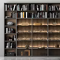 Modern Black Bookcase With Glass Doors Displaying Books Wine Glasses And Decorative Items