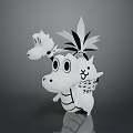 Black White Cartoon Dragon Game Movie Character With Big Eyes Leaf Decoration And Small Companions
