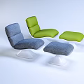 Modern Light Gray Lounge Chair With Soft Fabric Ottoman And Acrylic Base