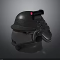 Sci Fi Tactical Helmet With Metallic Weathered Surface Red Light And Headset