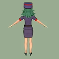 Anime 3D Character Model With Purple Uniform Green Hair Hat Yellow Badge And Red Cuffs