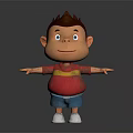 Cartoon Little Boy with Brown Hair Blue Eyes Red Yellow Striped Shirt Smiling Arms Outstretched