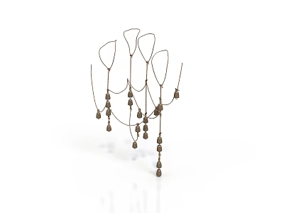 Modern Abstract Metallic Sculpture with Curved Wires and Hanging Beads Design 3d model