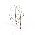 Modern Abstract Metallic Sculpture with Curved Wires and Hanging Beads Design