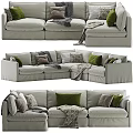 Light Gray L Shaped Sofa Set With Green Brown Cushions And Throw Blankets 3d model