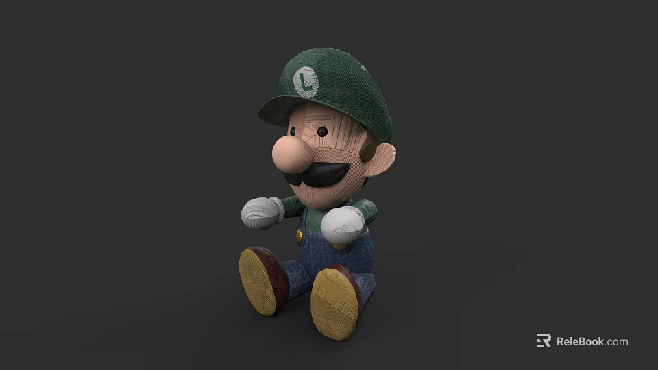 Plush Toy Figure With Green Hat Mustache Blue Overalls And Yellow Shoes 3d model 