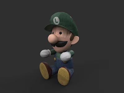 Plush Toy Figure With Green Hat Mustache Blue Overalls And Yellow Shoes 3d model