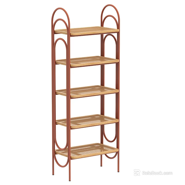 Modern Five Tier Storage Shelf With Metal Frame And Wooden Shelves For Home Organization 3d model 