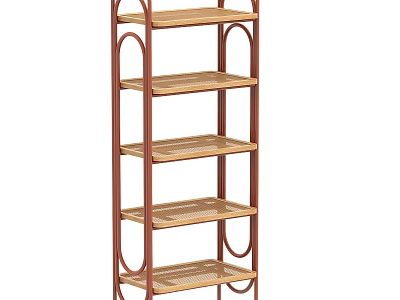 Modern Five Tier Storage Shelf With Metal Frame And Wooden Shelves For Home Organization 3d model