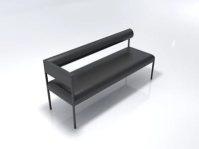 Modern Black Leather Sofa with Sleek Armrest and Slender Metal Legs Minimalist Interior Design 3d model