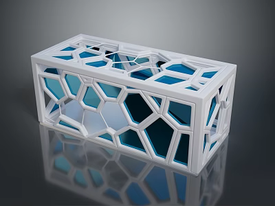 White Frame Storage Organizer Box With Blue Hexagonal Holes For Home Use 3d model