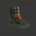 Dark Fashion Boots With Red Flower Decorations Red Laces Black Soles And Decorative Patterns