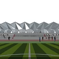 Modern Sports Stadium With Green Football Field Red Running Track And People Activities 3d model