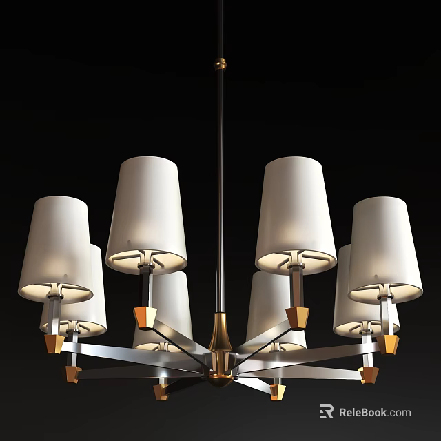 Six Light Modern Chandelier With White Fabric Shades And Metal Frame Design 3d model 