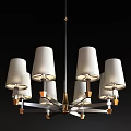Six Light Modern Chandelier With White Fabric Shades And Metal Frame Design