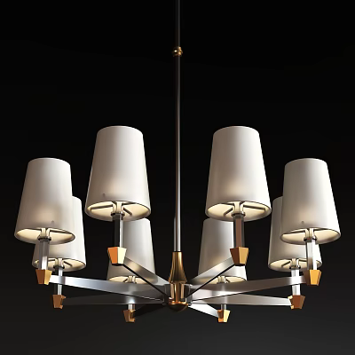 Six Light Modern Chandelier With White Fabric Shades And Metal Frame Design 3d model