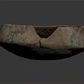 Ancient Ceramic Vessel With Textured Surface And Cracked Bowl Design Isolated On Dark Background