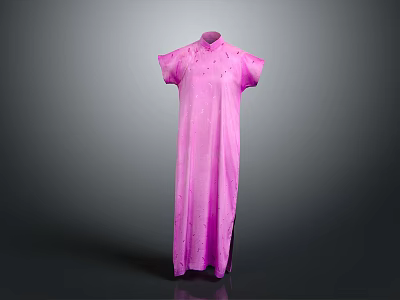 Elegant Pink Cheongsam With Stand Collar Short Sleeves And Classic Design 3d model