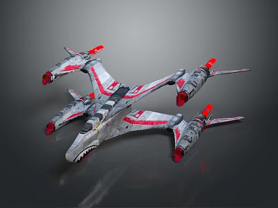 Sci Fi Spaceship With Gray Red Color Shark Mouth Design And Multiple Engines 3d model