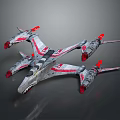 Sci Fi Spaceship With Gray Red Color Shark Mouth Design And Multiple Engines