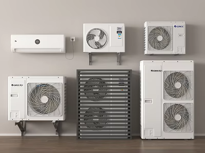 Various Air Conditioner Fan Types Including Indoor Wall Units And Outdoor Designs 3d model