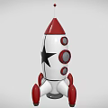 Vintage Rocket Model With White Body Red Accents Black Star And Round Windows