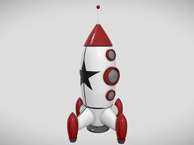 Vintage Rocket Model With White Body Red Accents Black Star And Round Windows 3d model Vintage Rocket Model With White Body Red Accents Black Star And Round Windows 3d model