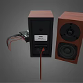 High Quality Wooden Bookshelf Audio Speakers With Black Amplifier And Red Cable