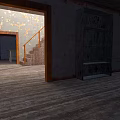 Dilapidated Room Interior Featuring Wooden Floor Peeling Plaster Walls Staircase And Old Cabinet