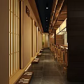 Japanese Restaurant Interior Design With Wooden Counter Seating And Sliding Doors