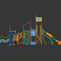 Colorful Playground Structure With Slides Climbing Nets And Canopies