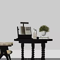 Vintage Console Table With Carved Legs Green Plant Books And Decorative Chair