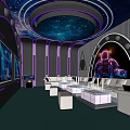 Modern KTV Space Lounge With Neon Lighting Starry Ceiling Astronaut Decor And Coffee Tables