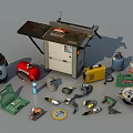 Professional Industrial Equipment Including Table Saw Power Tools Safety Gear And Storage