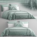 Light Green Striped Double Bed Bedding Set With Tassel Decorations And Pillows