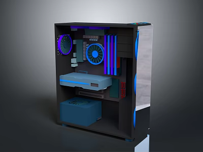 Sleek Entertainment Electronics Case with RGB Fans Blue LED and Cooling System 3d model