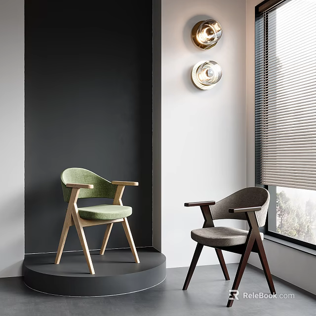 Modern Dining Chairs With Green Gray Upholstery Wooden Legs And Armrests 3d model 
