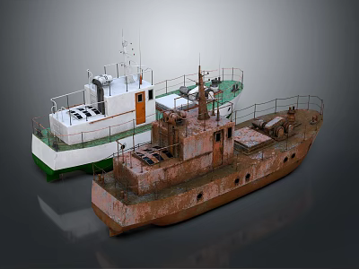 3D Rendering Of Two Ships New And Rusty Old Vessels 3d model