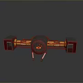 Industrial Mechanical Device With Yellow Structure Black Red Components Circular Center Support Legs