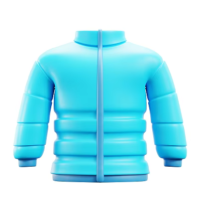 Blue Quilted Puffer Jacket With Center Zipper And Layered Sleeves Design 3d model