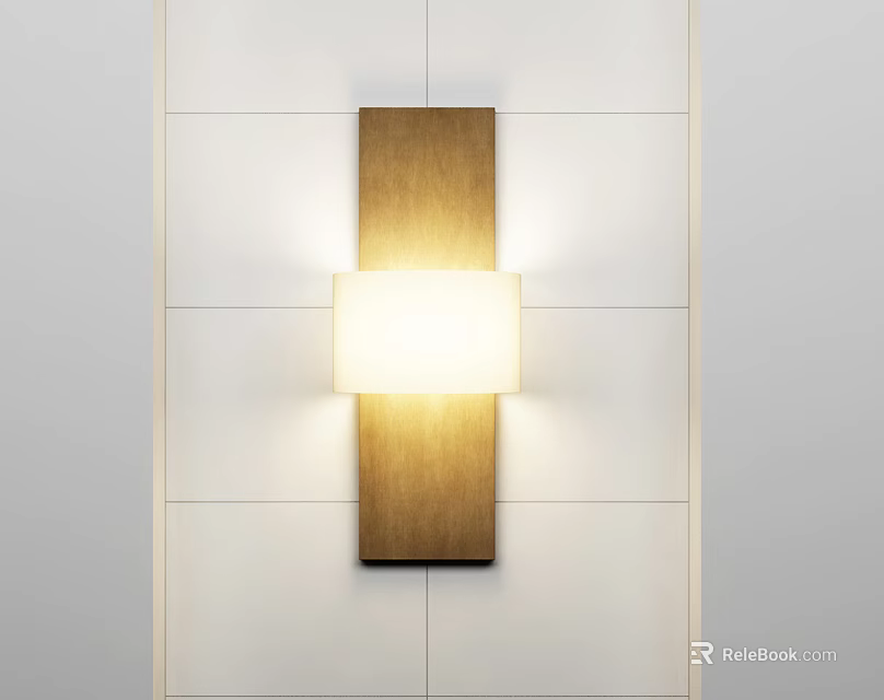 Modern Wooden Wall Lamp With White Lampshade Illuminating White Wall 3d model 